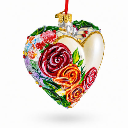 Pastel Rose Garden Heart Glass Ornament