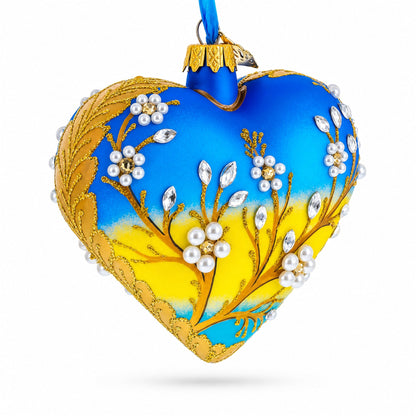 Golden Sunrise Bird Heart Glass Ornament