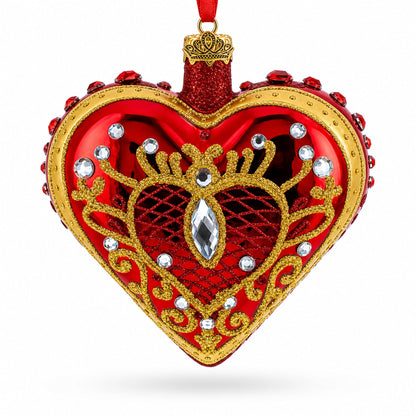 Regal Red Jeweled Glass Heart Ornament