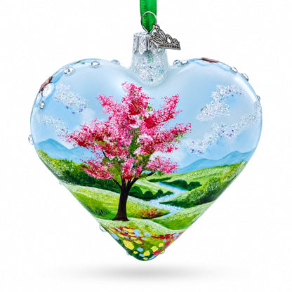 Sparkling Daisy Meadow Vista Jeweled Glass Heart Ornament