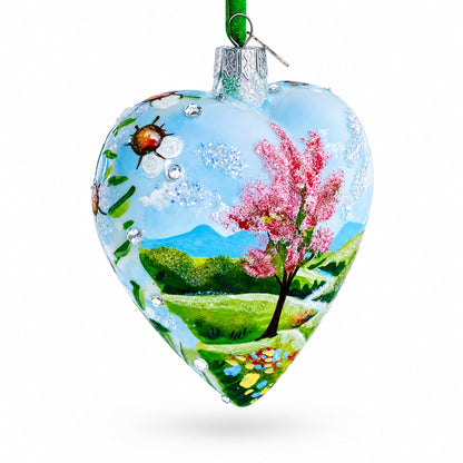 Sparkling Daisy Meadow Vista Jeweled Glass Heart Ornament