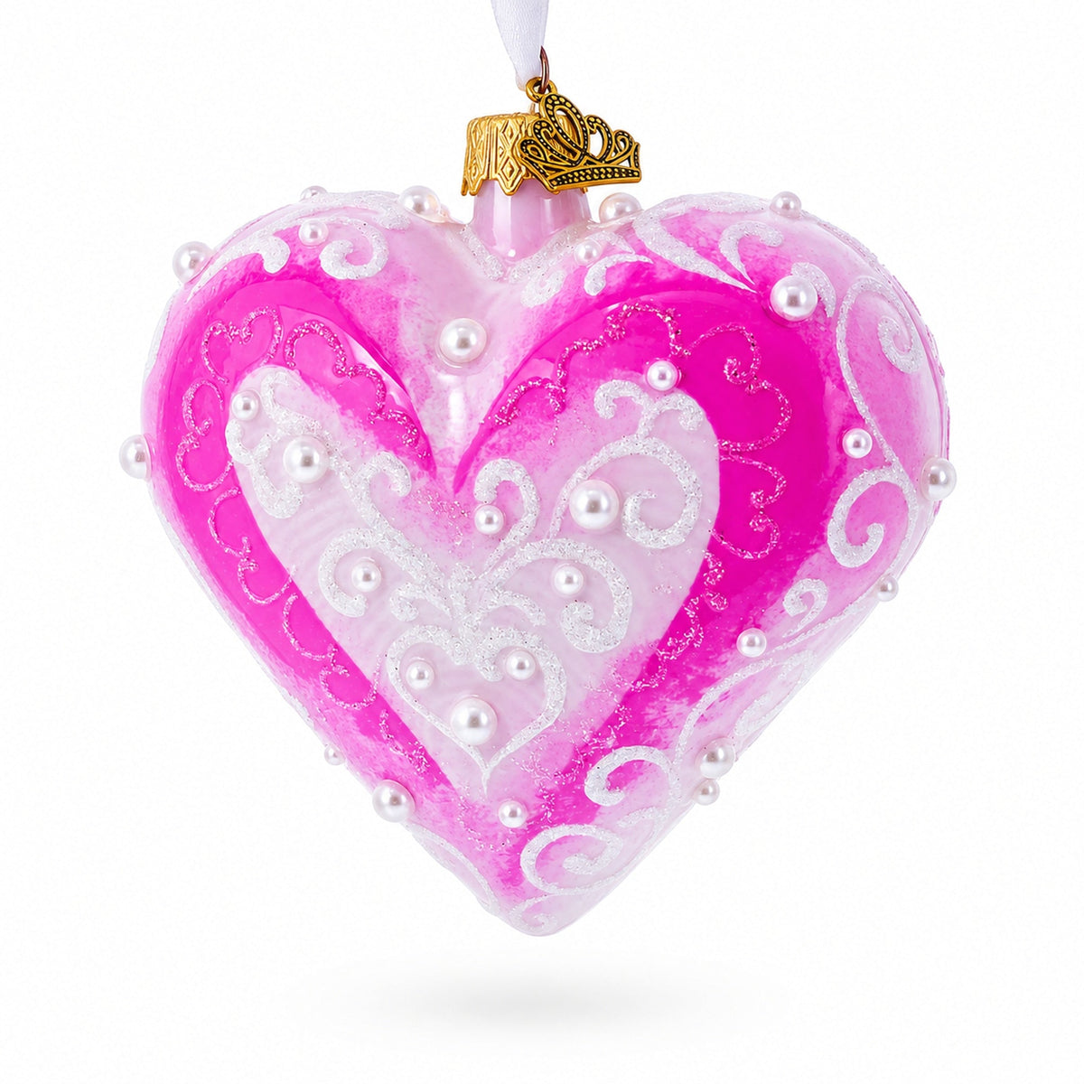 Pink Jeweled Blossom Glass Heart Ornament