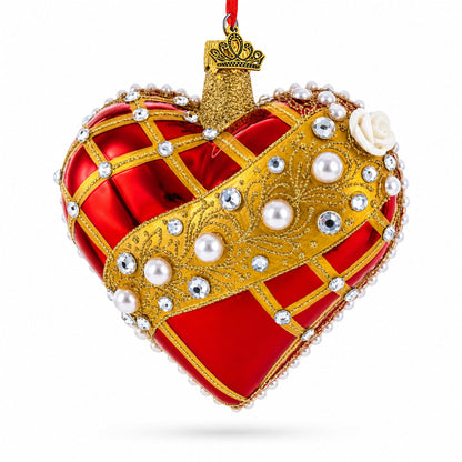 Royal Romance Pearl Jewels Glass Heart Ornament