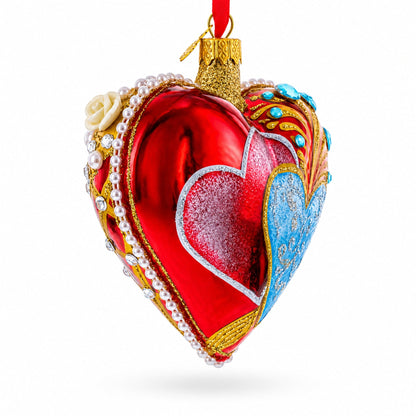 Royal Romance Pearl Jewels Glass Heart Ornament