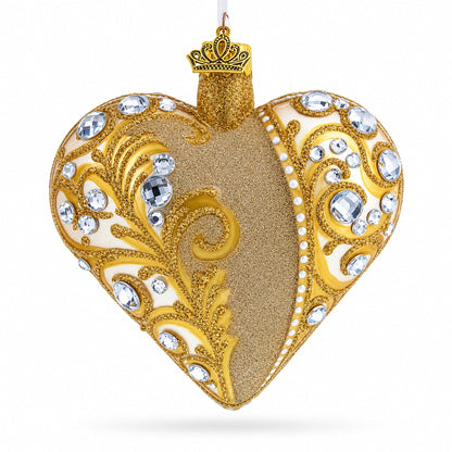 Gold Jeweled Baroque Heart Glass Christmas Ornament