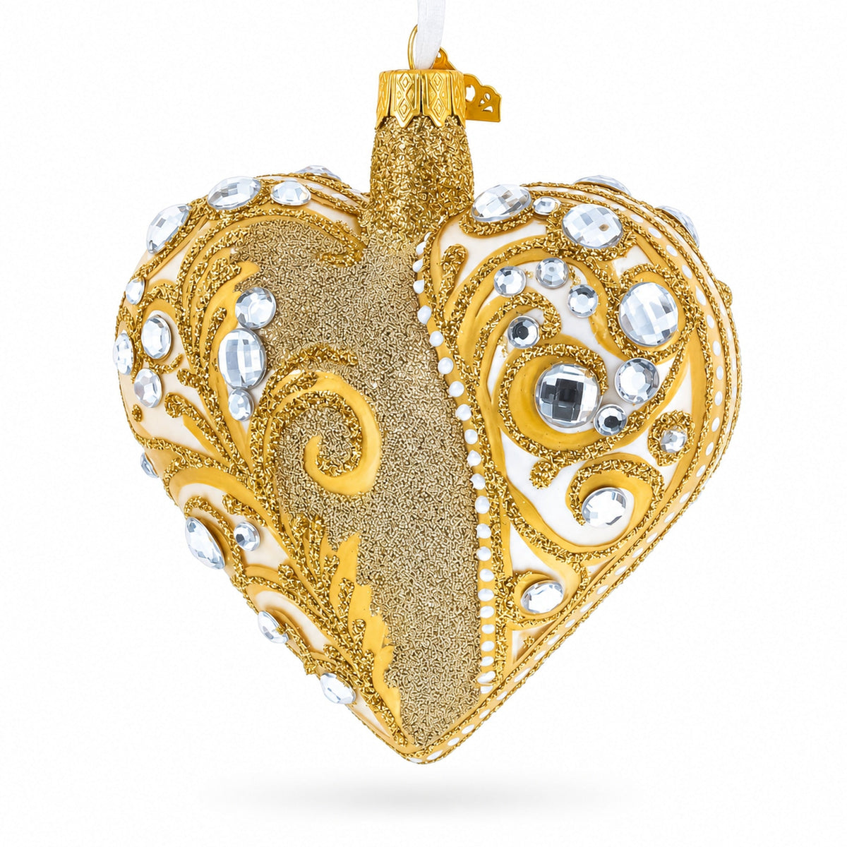 Gold Jeweled Baroque Heart Glass Christmas Ornament
