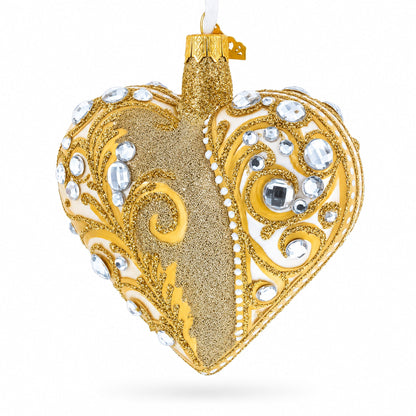 Gold Jeweled Baroque Heart Glass Christmas Ornament