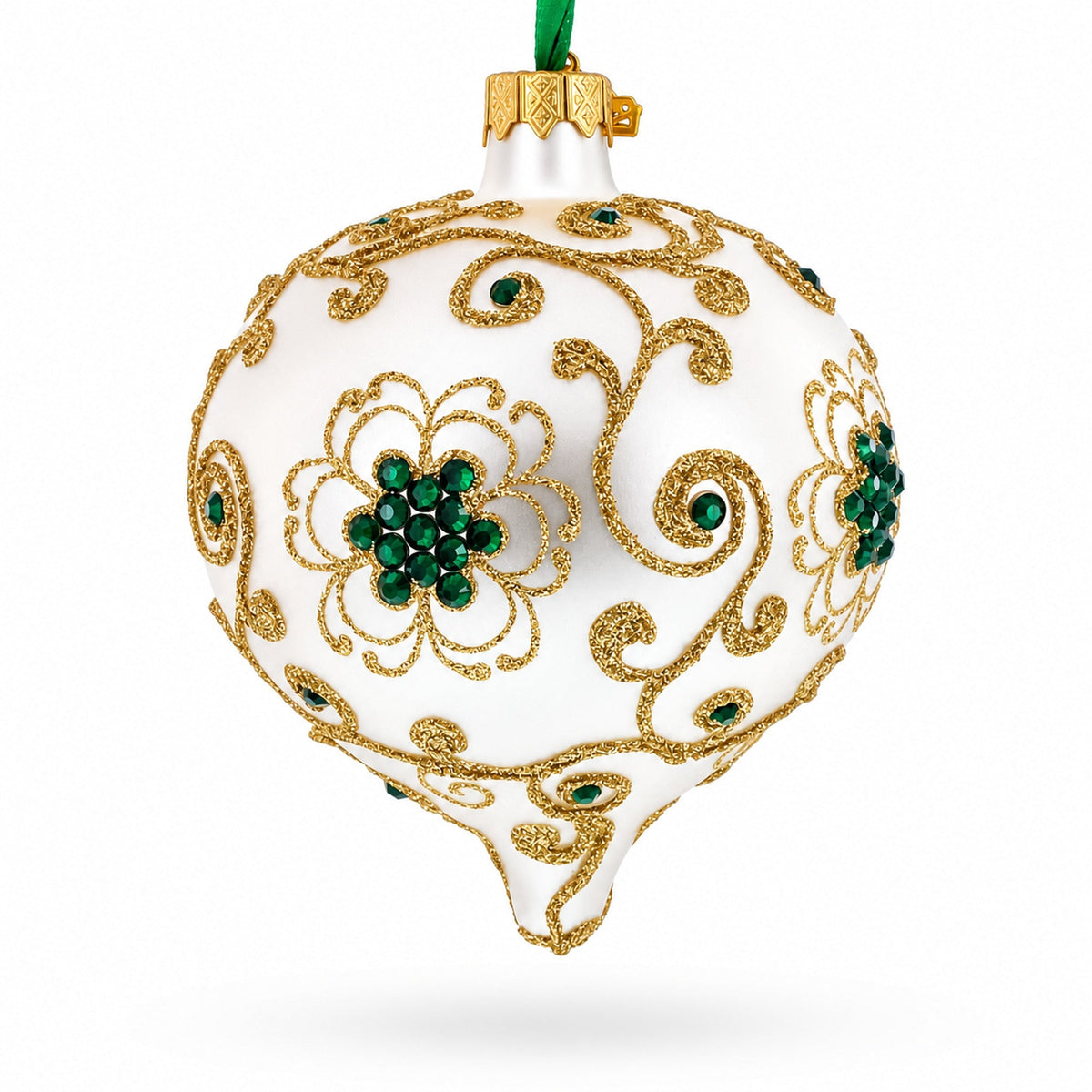 Gold Jeweled Swirl Onion-Shape Finial Glass Christmas Ornament