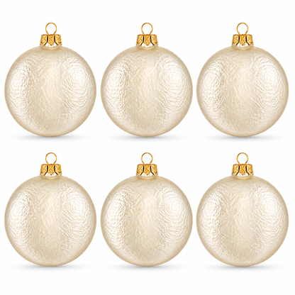 Set of 6 Ivory Flat Disc Glass Christmas Ornaments 3 Inches