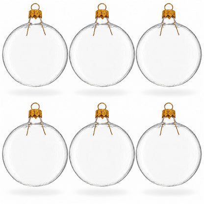 Set of 6 Clear Flat Disc Glass Christmas Ornaments 3 Inches