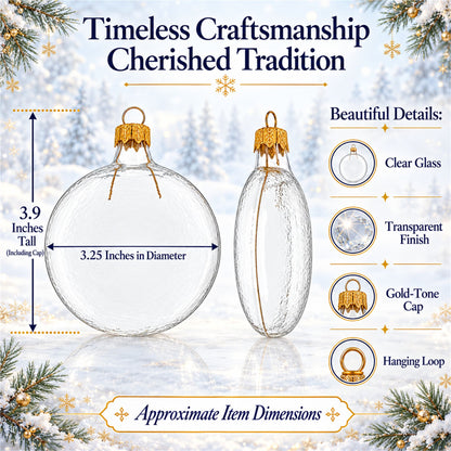 Set of 6 Clear Flat Disc Glass Christmas Ornaments 3 Inches