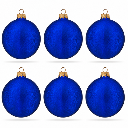 Set of 6 Matte Blue Flat Disc Glass Christmas Ornaments 3 Inches