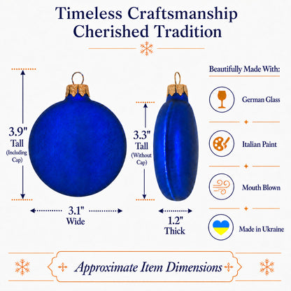 Set of 6 Matte Blue Flat Disc Glass Christmas Ornaments 3 Inches