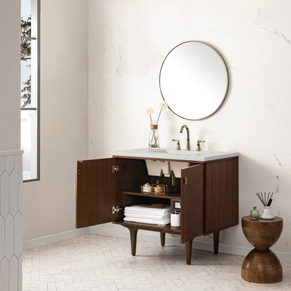 James Martin Amberly 36" Dual Mount Single Bathroom Vanity, Mid-Century Walnut