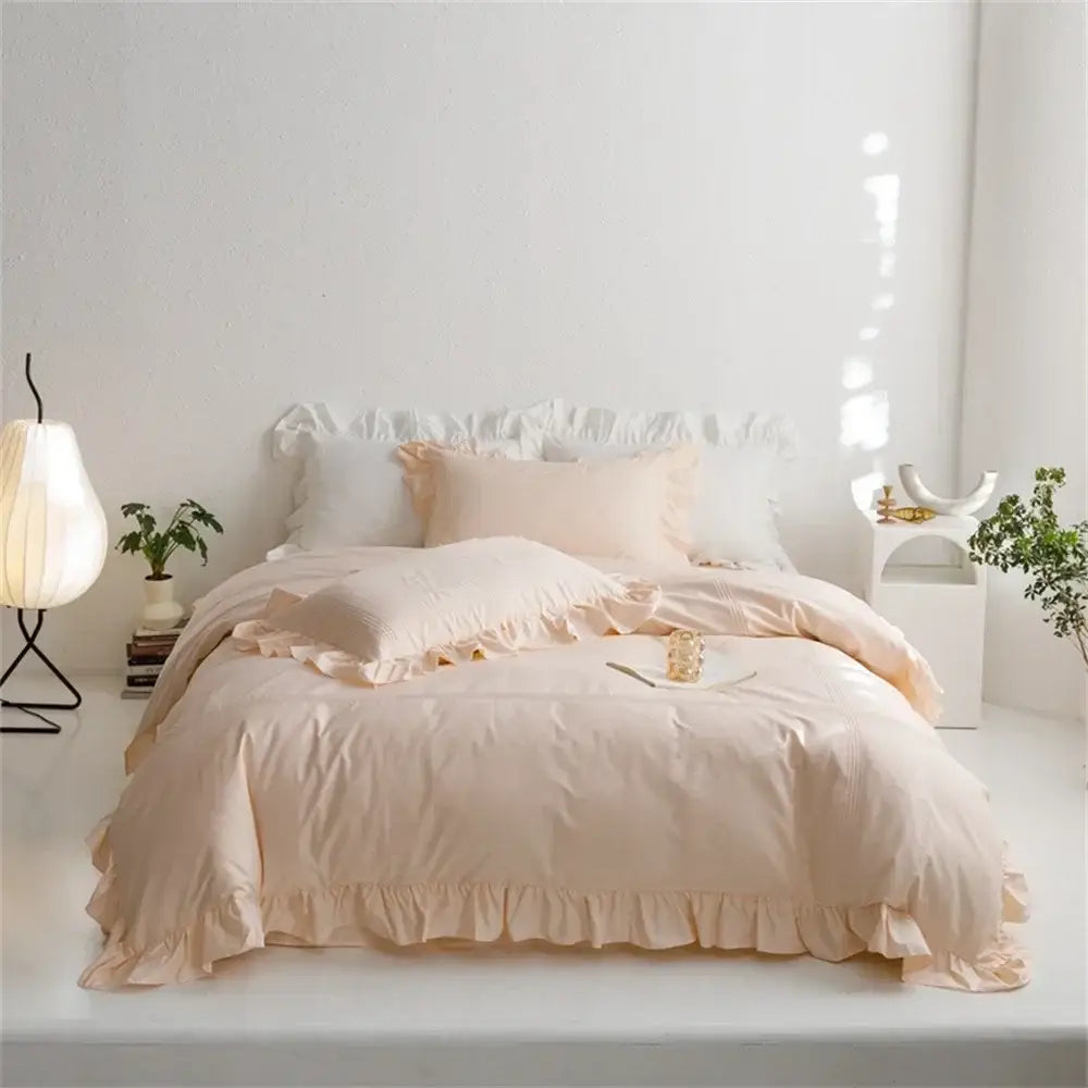 Ruffled light green egyptian cotton bedding set bedroom