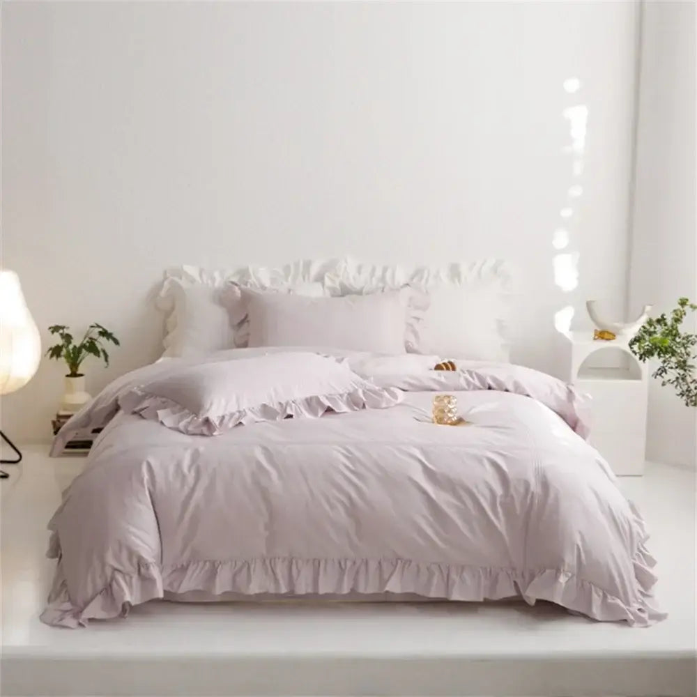 Ruffled light green egyptian cotton bedding set bedroom