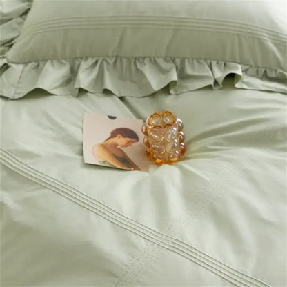 Ruffled light green egyptian cotton bedding set bedroom