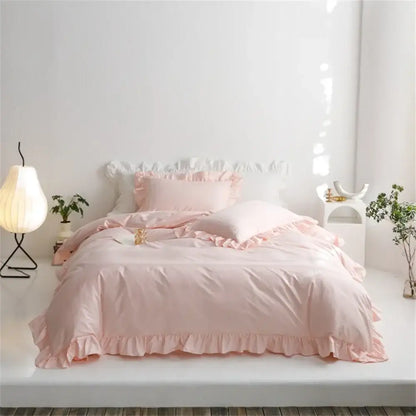 Ruffled light green egyptian cotton bedding set bedroom