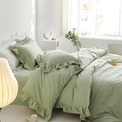 Ruffled light green egyptian cotton bedding set bedroom