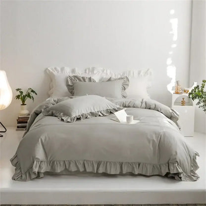 Ruffled light green egyptian cotton bedding set bedroom