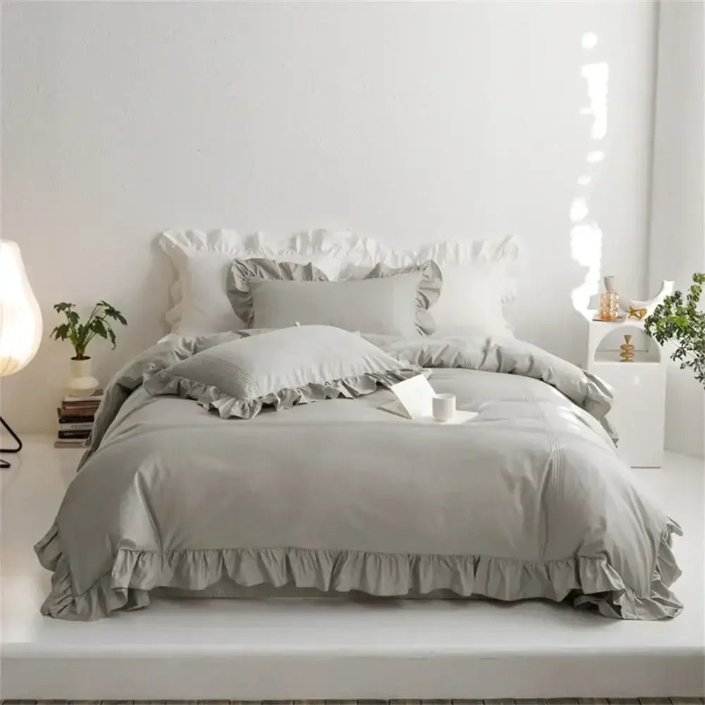 Ruffled light green egyptian cotton bedding set bedroom