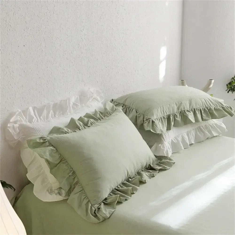 Ruffled light green egyptian cotton bedding set bedroom