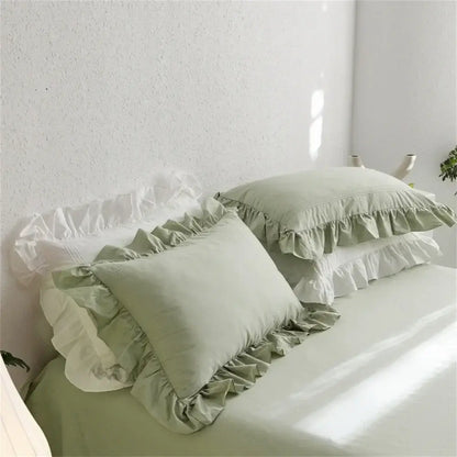 Ruffled light green egyptian cotton bedding set bedroom