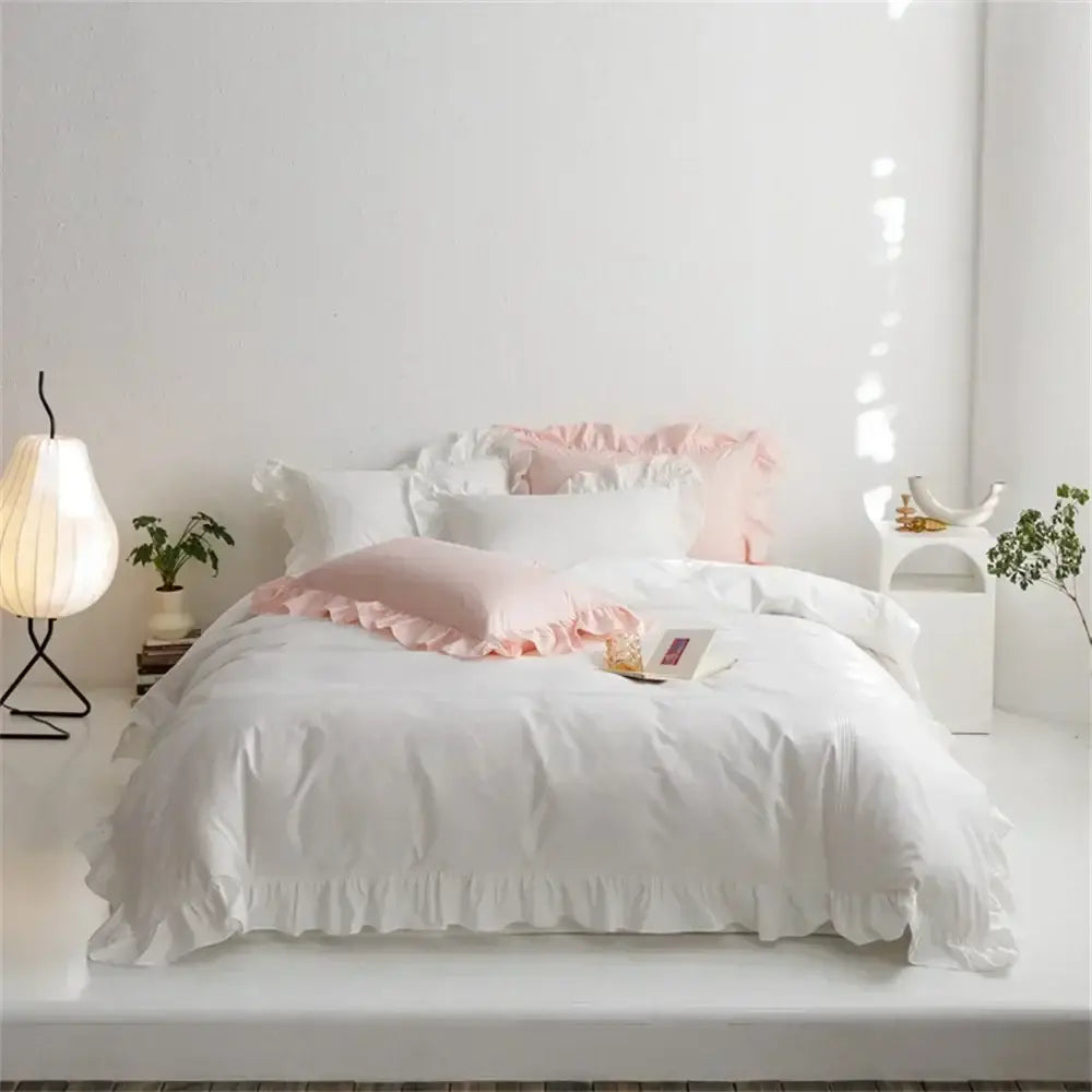 Ruffled light green egyptian cotton bedding set bedroom