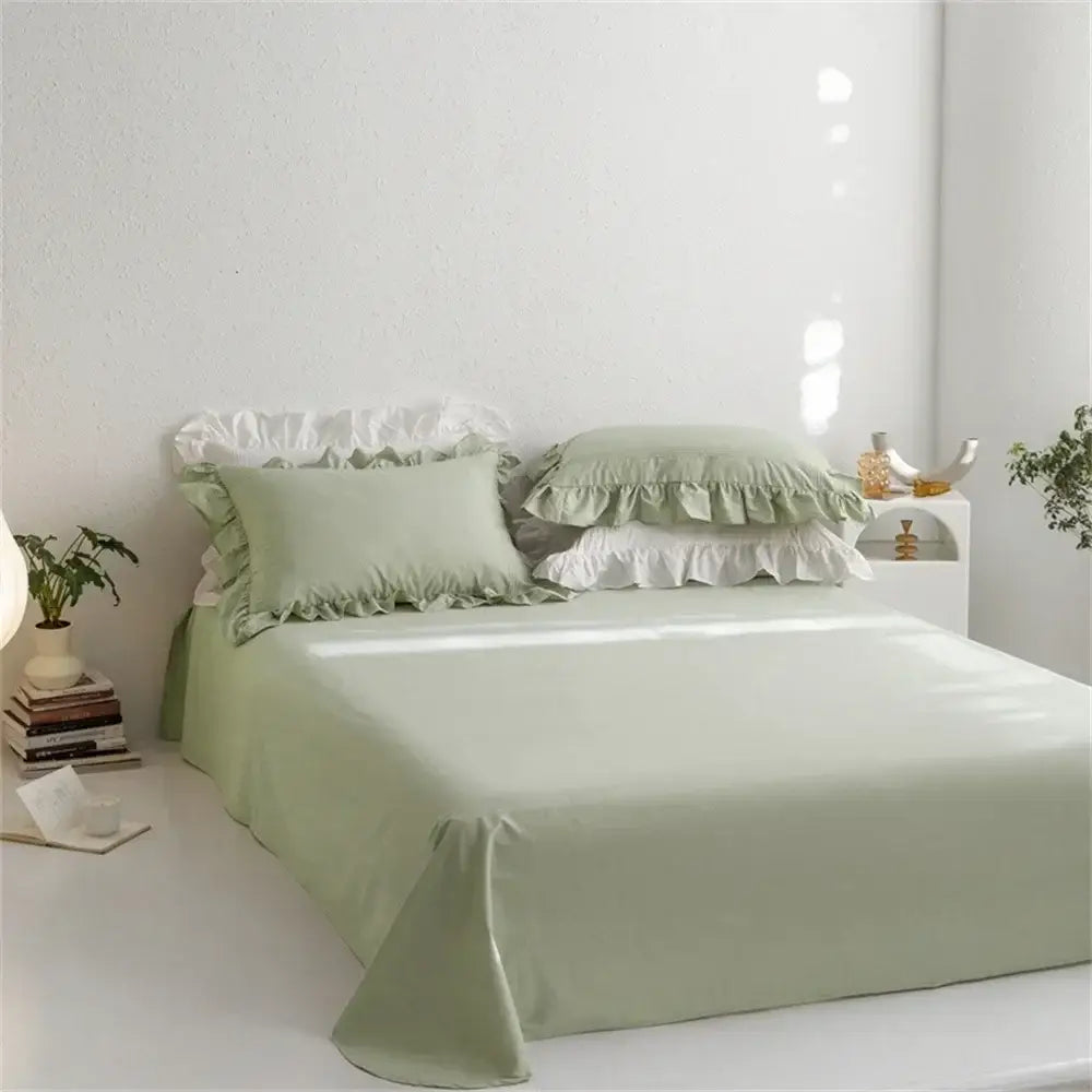 Ruffled light green egyptian cotton bedding set bedroom