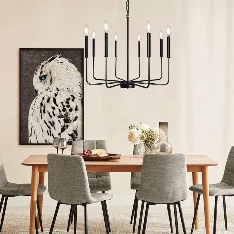 Rural black iron chandelier eight light dining room