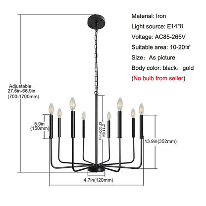 Rural black iron chandelier eight light dining room