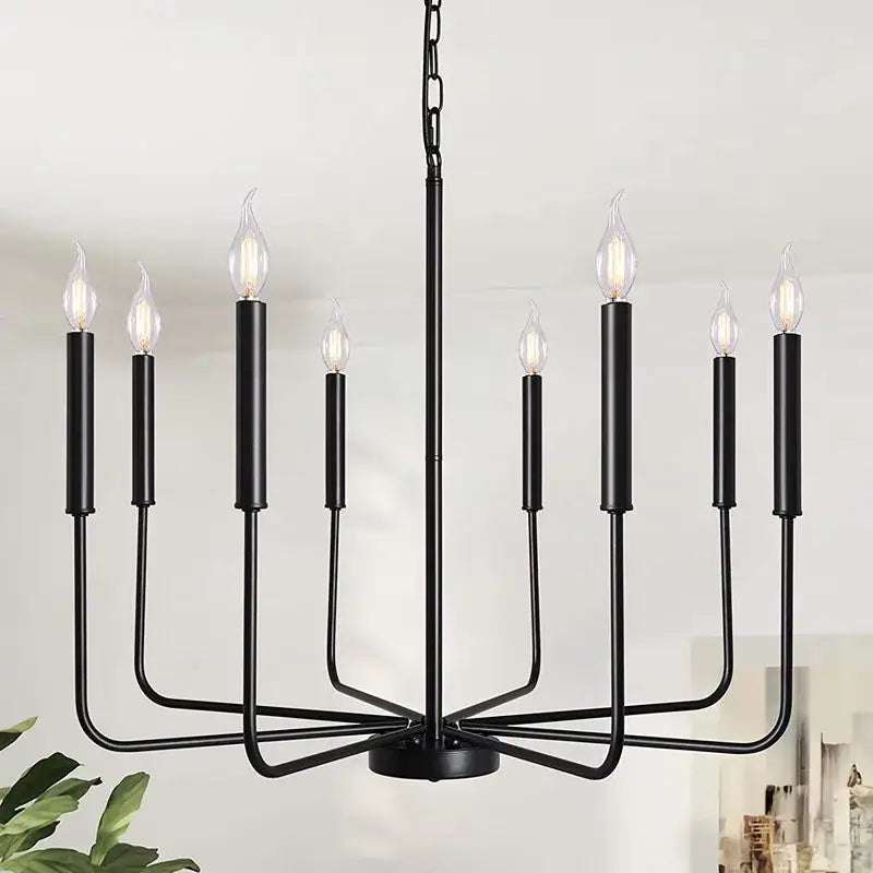 Rural black iron chandelier eight light dining room