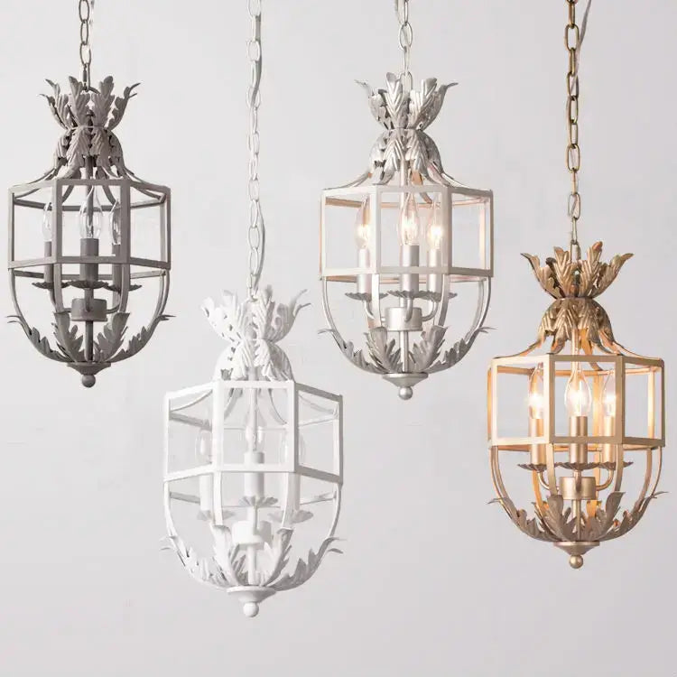 Russian pineapple grey & gold metal cage chandelier kitchen light
