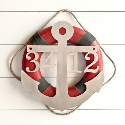 [COL] Anchor Address Plaque - Coastal House Numbers Plaque Beach Nautical Decor