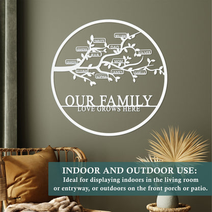 [COL] Personalized Family Branch Metal Sign – Custom Name & Date Wall Art – Laser Cut Steel Circle with Names on Branch