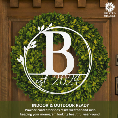 [COL] Floral Leaves - Outdoor Monogram Wreaths for Front Door - Monogram Wall Decor Metal Initial Signs
