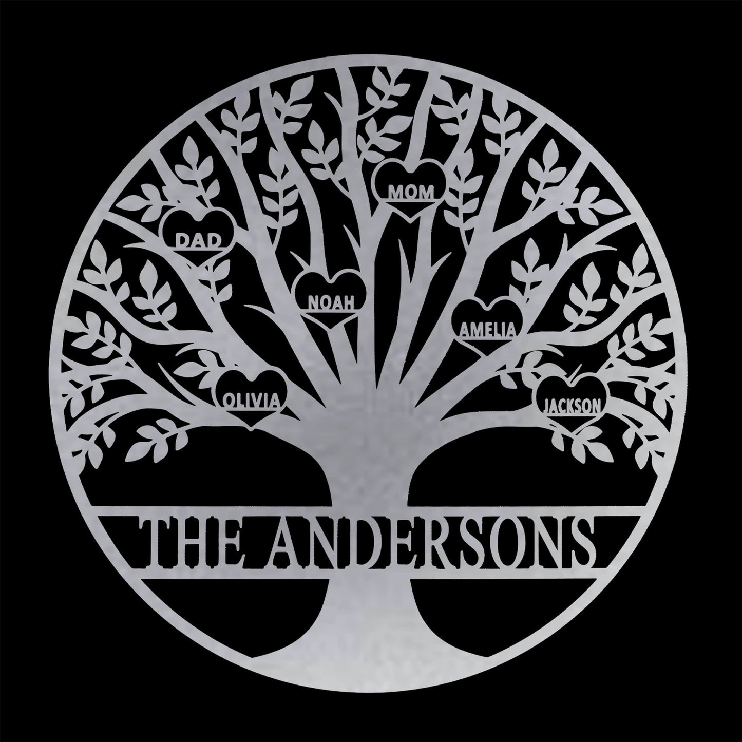 [COL] Tree of Life Personalized Family Tree Metal Sign with Hearts – Custom Name & Date – Large Laser Cut Steel Wall Art