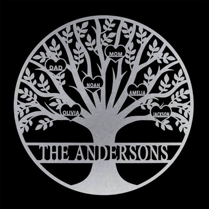 [COL] Tree of Life Personalized Family Tree Metal Sign with Hearts – Custom Name & Date – Large Laser Cut Steel Wall Art