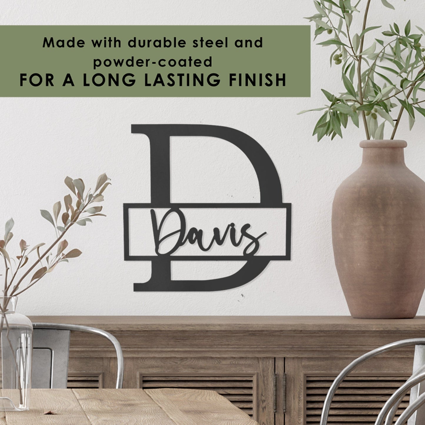 [COL] Script Letter Monogram - 2 Sizes - Personalized Metal Family Monogram Last Name Sign