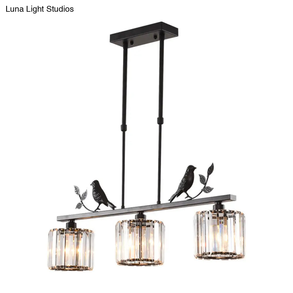 DecorBites™ Rustic 3-Head Cylindrical Crystal Island Lighting for Dining Room, with Bird and Leaf Decor