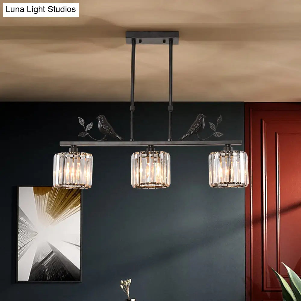 DecorBites™ Rustic 3-Head Cylindrical Crystal Island Lighting for Dining Room, with Bird and Leaf Decor