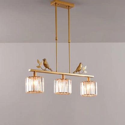 DecorBites™ Rustic 3-Head Cylindrical Crystal Island Lighting for Dining Room, with Bird and Leaf Decor