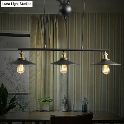 DecorBites™ Rustic 3-Head Pendant Light with Black Flared Shade, Pulley and Metallic Finish - Perfect for Your Dining Room Island!