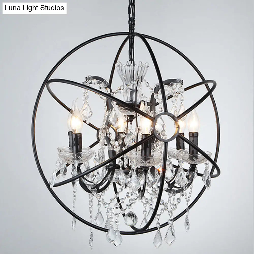 DecorBites™ Rustic 4-Light Wrought Iron Chandelier Pendant with Crystal Deco for Restaurants