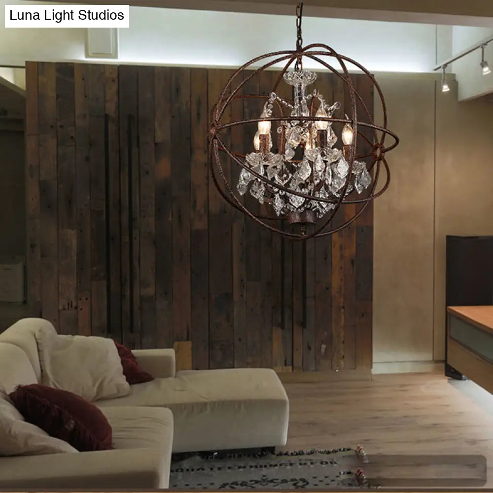 DecorBites™ Rustic 4-Light Wrought Iron Chandelier Pendant with Crystal Deco for Restaurants