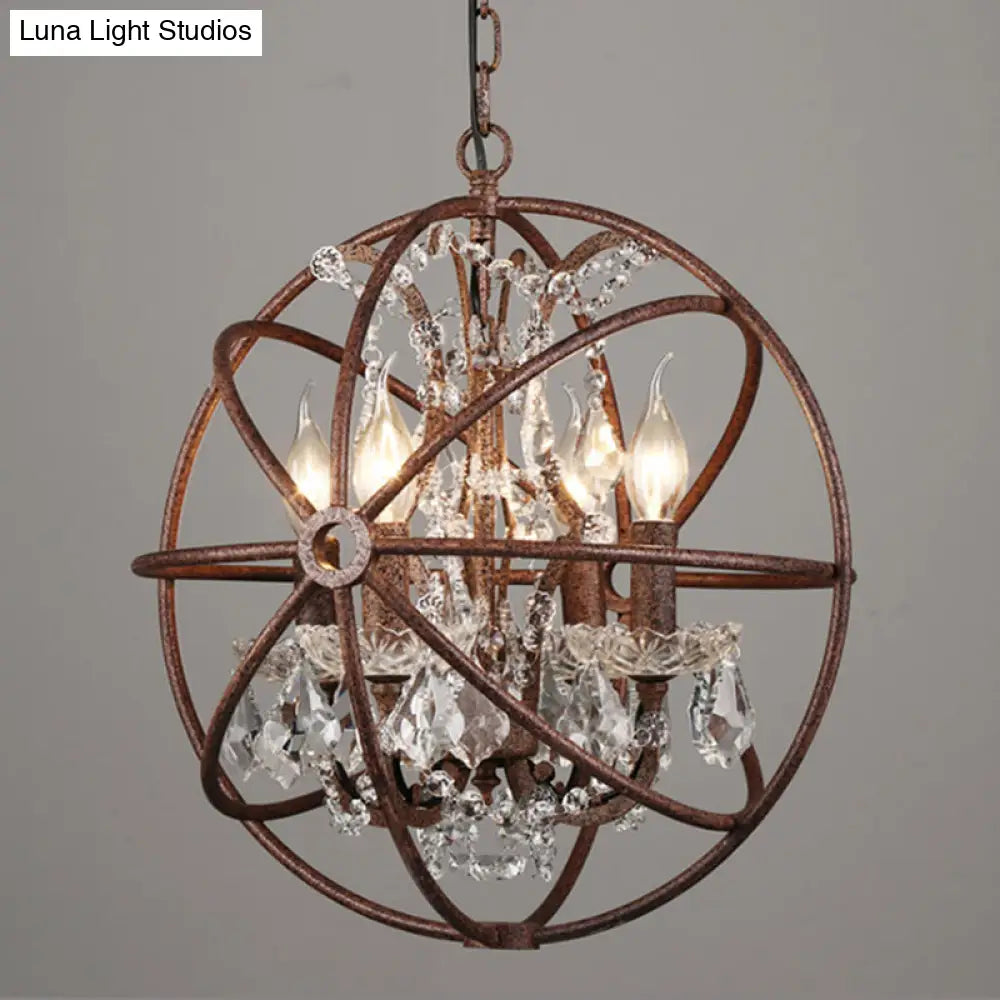 DecorBites™ Rustic 4-Light Wrought Iron Chandelier Pendant with Crystal Deco for Restaurants