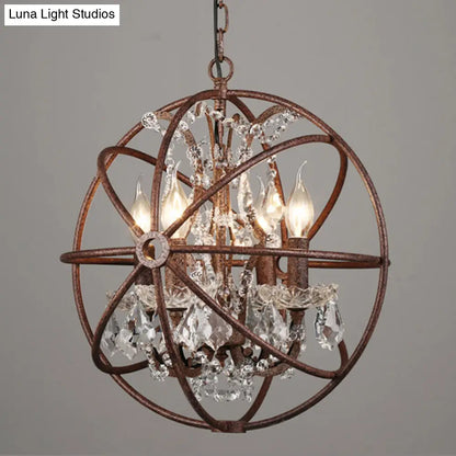 DecorBites™ Rustic 4-Light Wrought Iron Chandelier Pendant with Crystal Deco for Restaurants
