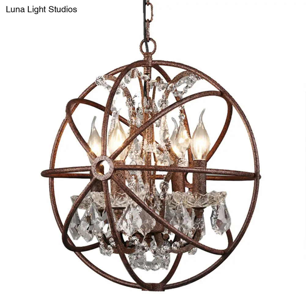 DecorBites™ Rustic 4-Light Wrought Iron Chandelier Pendant with Crystal Deco for Restaurants