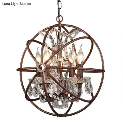 DecorBites™ Rustic 4-Light Wrought Iron Chandelier Pendant with Crystal Deco for Restaurants
