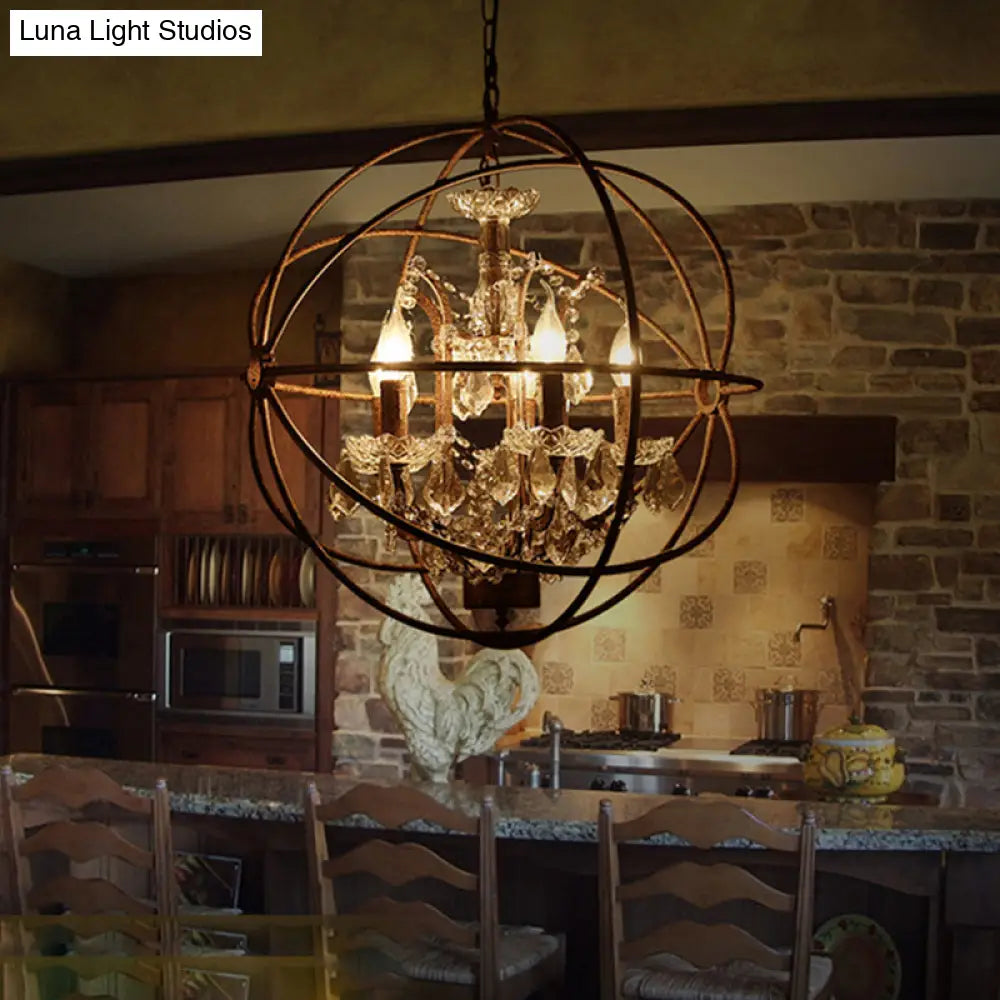 DecorBites™ Rustic 4-Light Wrought Iron Chandelier Pendant with Crystal Deco for Restaurants